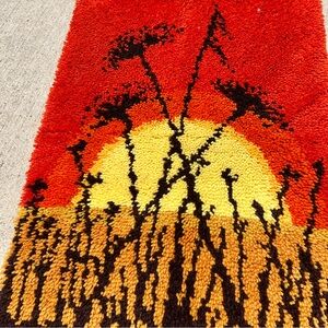 Handmade Vintage 1970s Tufted Rugs/Latch Hook Rugs/Wall Hangings/Sun/Orange